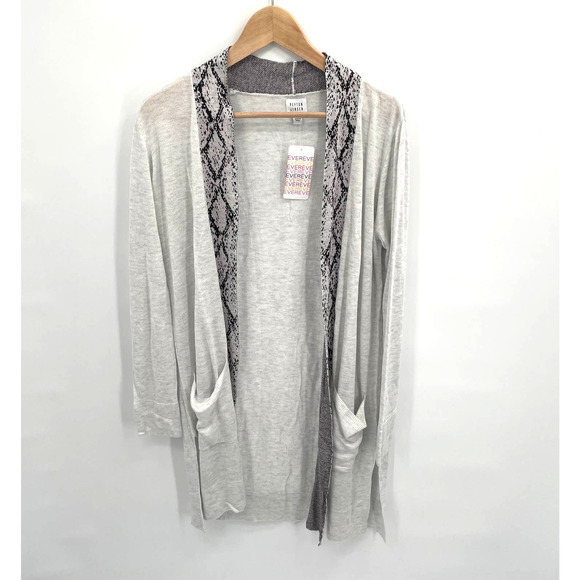 Evereve Sweaters - EVEREVE NWT Peyton Jensen Jayda Gray Duster Cardigan with Snake Trim // XS